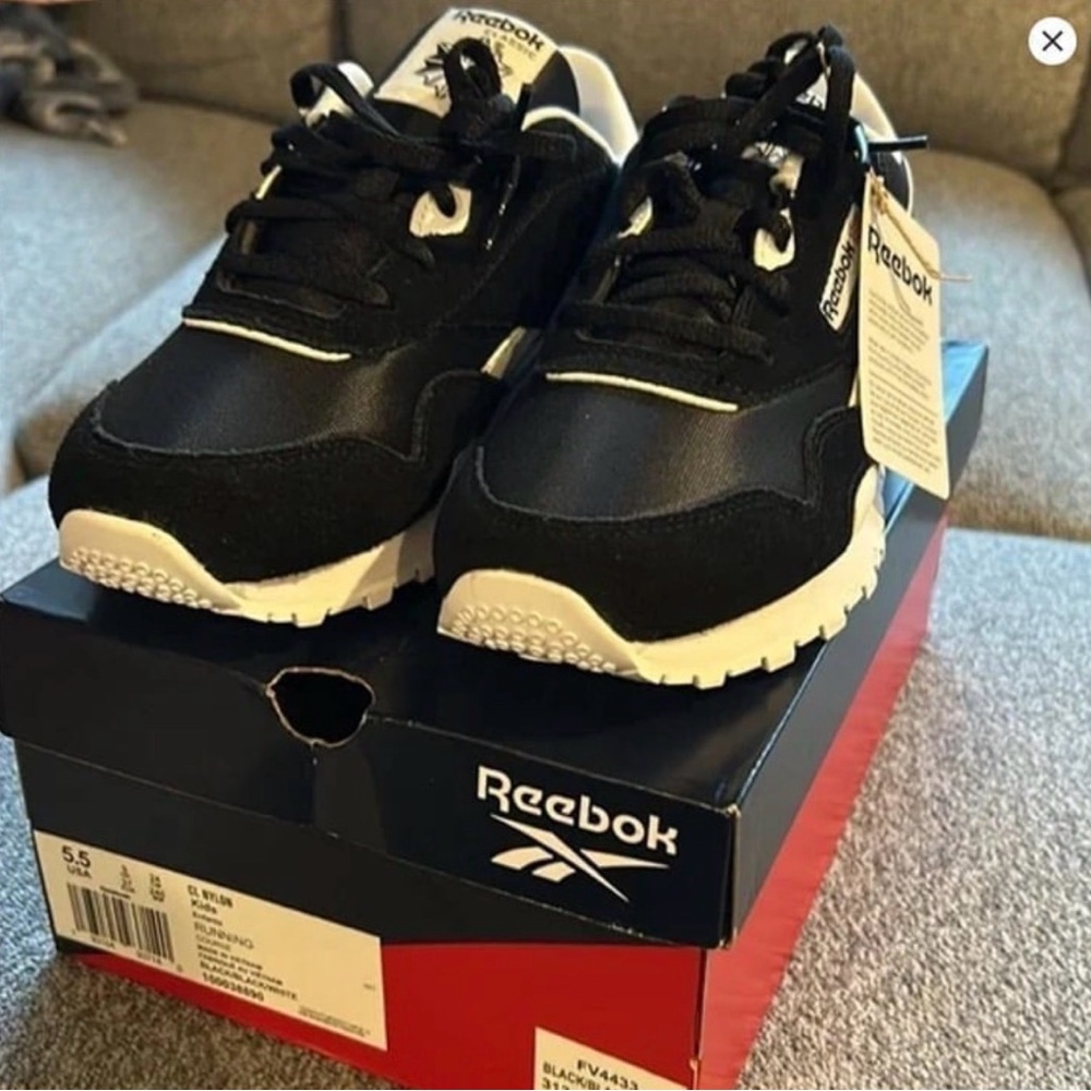 New Reebok Boy's Classic Nylon Sneaker Kids, Black/Black/White, 5.5 , 5UK, 37EUR